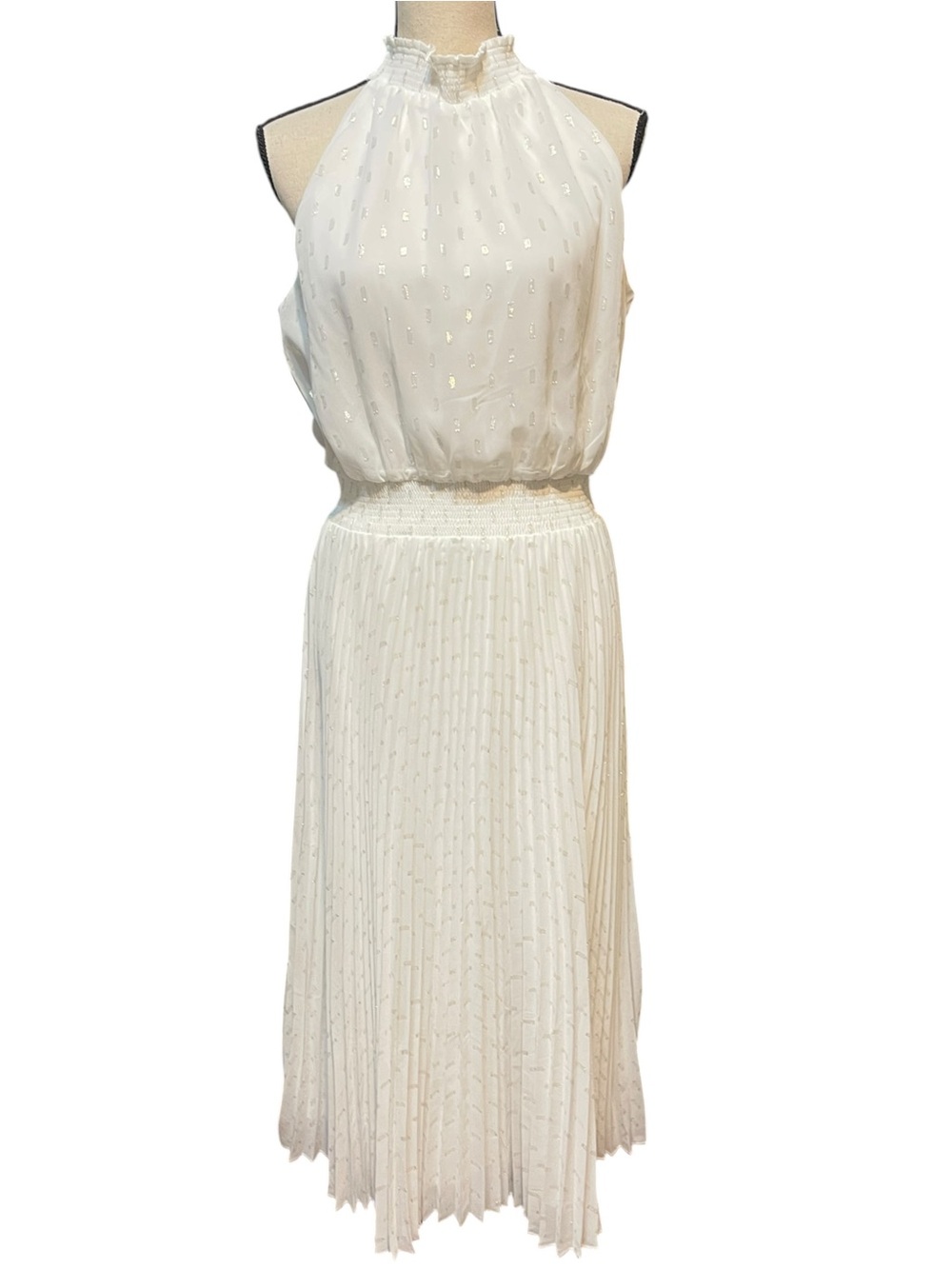 White House Black Market Sleeveless Pleated Clip Blouse Midi Sun Dress Women's 8